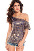 Sexy Seductive Off-shoulder Glistening Sequin Top Blue